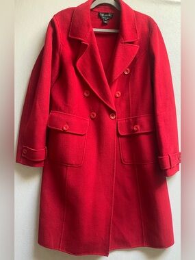 St. John Hand Sewn Red Tailored Double-Breasted Coat Size 14